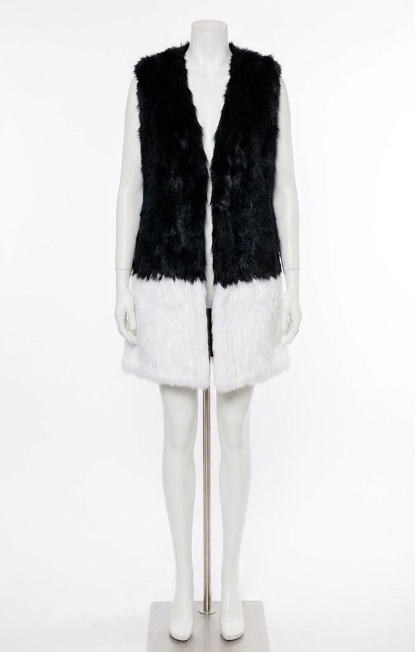 NEW LOVE TOKEN alexa fur vest in black/white